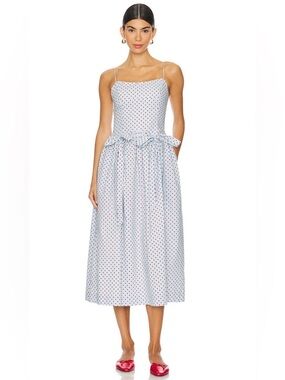 NWT DAMSON MADDER PENELOPE MIDI DRESS in Blue and Red Polka Dots Size 16